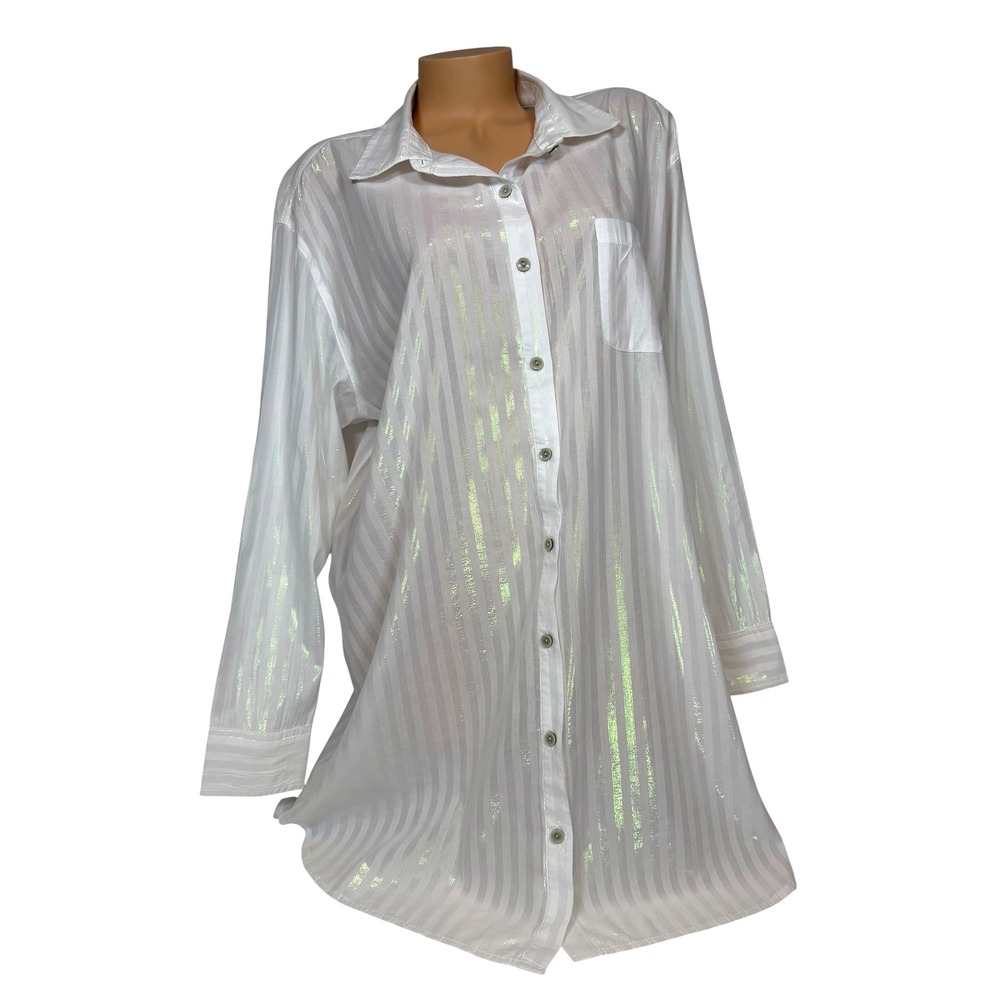 Victoria's Secret White Iridescent Shimmer Stripe Sleep Shirt XL Oversized
